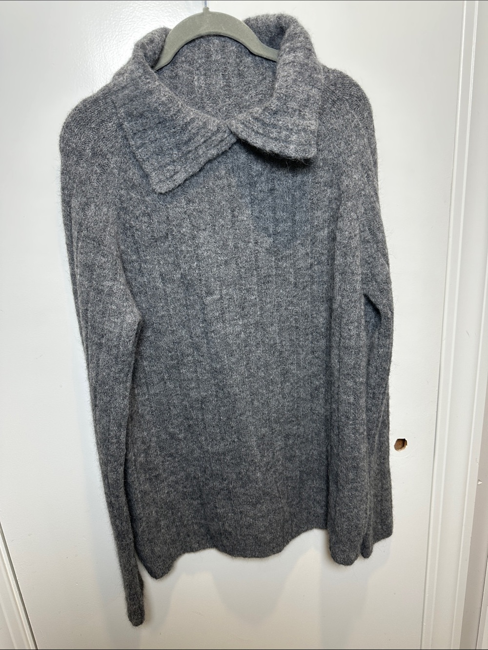 Soft Gray Ribbed Cowl Neck Sweater (08)